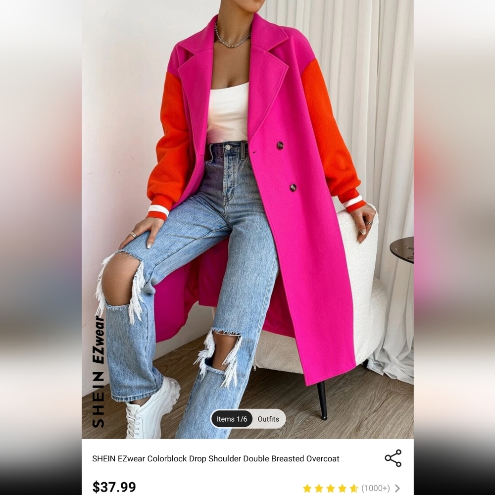 Brand new, never worn Shein EZwear Colorblock Overcoat
